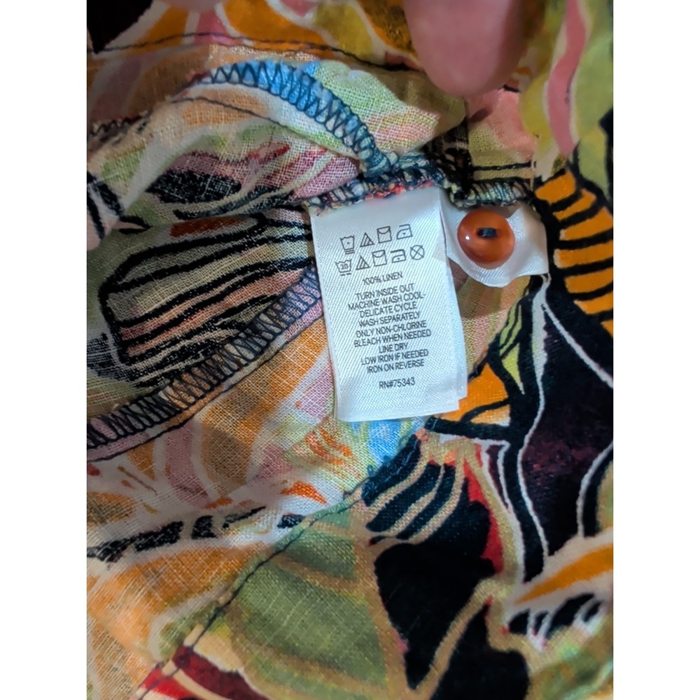 C&C California Shift Dress Womens XS Multicolor Tropical Leaf Linen Pockets - Picture 9 of 16